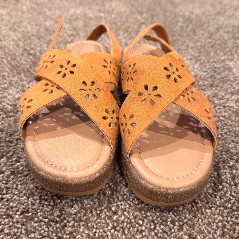 Girls Cognac Cutout Sandals